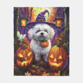 Couverture Polaire Éffrayant Bichon Frise Halloween sorcière et Citro (Devant)