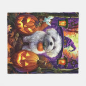 Couverture Polaire Éffrayant Bichon Frise Halloween sorcière et Citro (Devant (Horizontal))