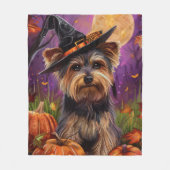 Couverture Polaire Éffrayant Biewer Terrier Halloween Witch Et Citrou (Devant)