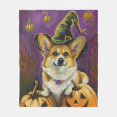 Couverture Polaire Éffrayant Corgi Chien Halloween Citrouille sorcier (Devant)