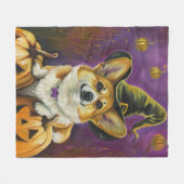 Couverture Polaire Éffrayant Corgi Chien Halloween Citrouille sorcier (Devant (Horizontal))