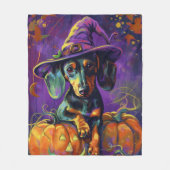 Couverture Polaire Éffrayant Dachshund Chien Halloween sorcière et Ci (Devant)