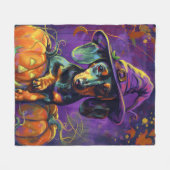 Couverture Polaire Éffrayant Dachshund Chien Halloween sorcière et Ci (Devant (Horizontal))