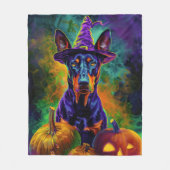 Couverture Polaire Éffrayant Doberman Chien Halloween sorcière et Cit (Devant)