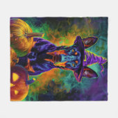 Couverture Polaire Éffrayant Doberman Chien Halloween sorcière et Cit (Devant (Horizontal))