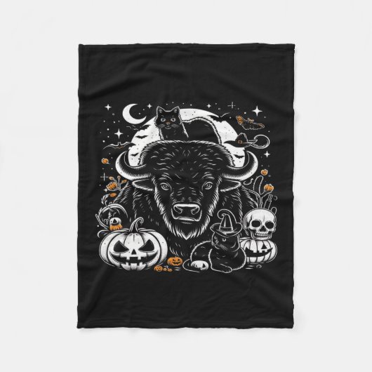 Couverture Polaire Éffrayant Halloween Bison Citrouille Buffalo Chat (Devant)