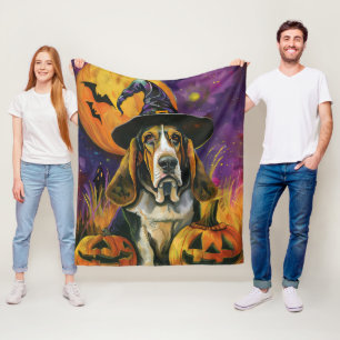 Couverture Polaire Éffrayant Halloween Hound Sorcière Et Citrouille