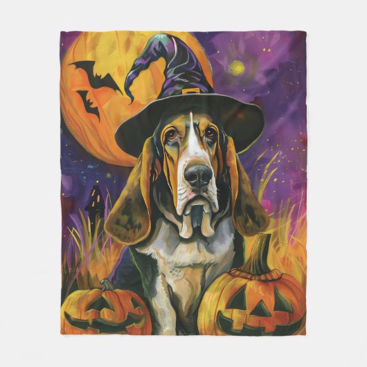 Couverture Polaire Éffrayant Halloween Hound Sorcière Et Citrouille (Devant)
