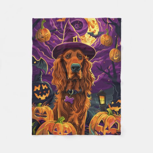 Couverture Polaire Éffrayant Irish Red Setter Citrouille de sorcière  (Devant)