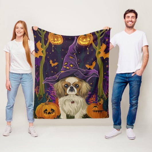 Couverture Polaire Éffrayant Pekingese Chien Halloween sorcière et Ci (En situation)