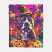 Couverture Polaire Éffrayant Pitbull Chien Halloween sorcière et Citr (Devant)