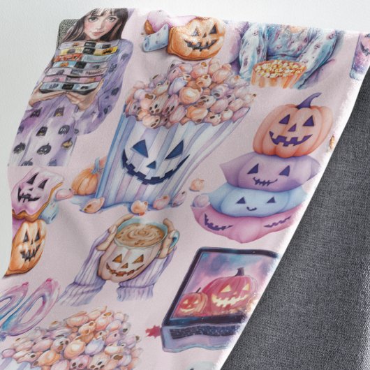 Couverture Polaire Éffrayant rose et violet Halloween amusant