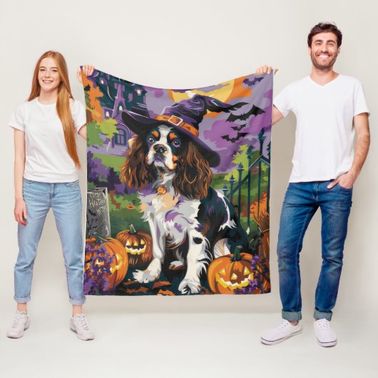 Couverture Polaire Éffrayant Springer Spaniel Halloween Witch Citroui (En situation)