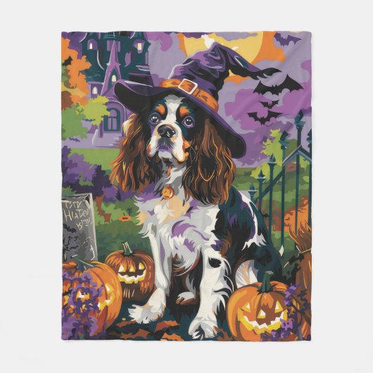 Couverture Polaire Éffrayant Springer Spaniel Halloween Witch Citroui (Devant)
