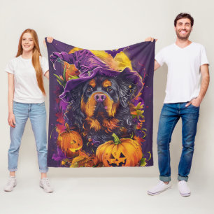 Couverture Polaire Éffrayant Tibétain Mastiff Chien Halloween Citroui