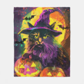 Couverture Polaire Éffrayant Turc Angora Chat Halloween Citrouille so (Devant)