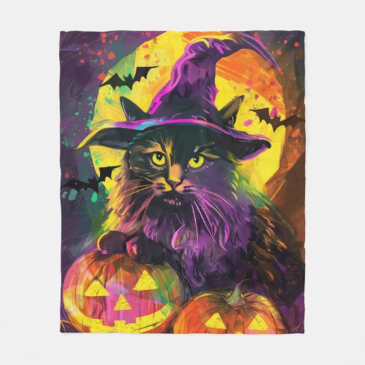 Couverture Polaire Éffrayant Turc Angora Chat Halloween Citrouille so (Devant)