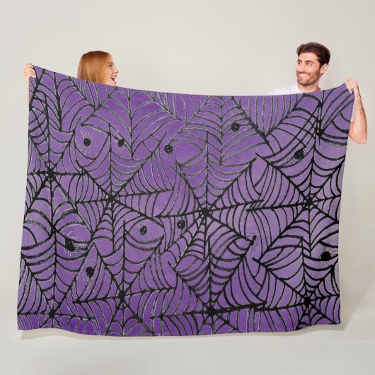 Couverture Polaire Éffrayante Halloween Spider Webs sur violet (En situation)