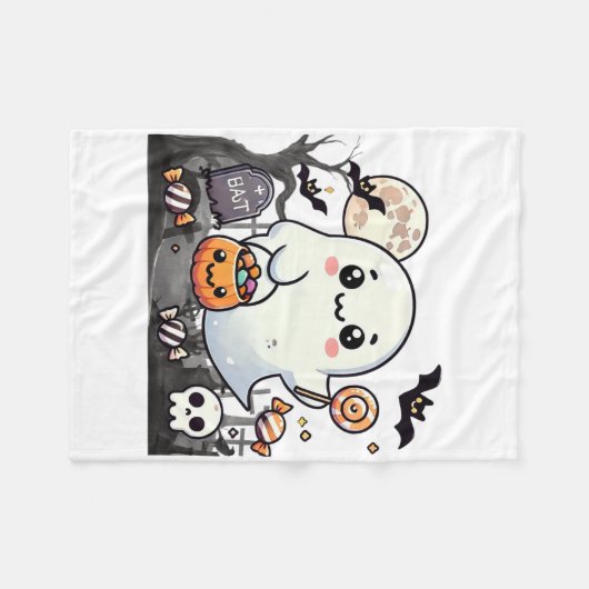 Couverture Polaire Éffrayants amis mignons Halloween Ghost Citrouille (Devant (Horizontal))