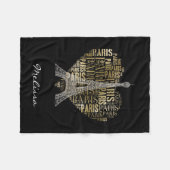 Couverture Polaire Eiffel Tower | Golden Inscriptions Paris in Heart (Devant (Horizontal))