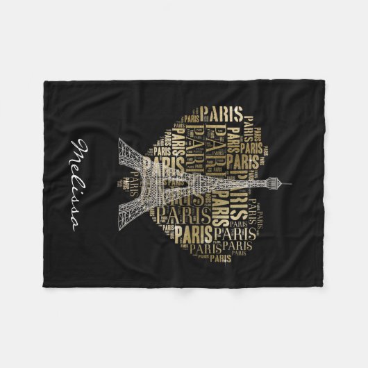 Couverture Polaire Eiffel Tower | Golden Inscriptions Paris in Heart (Devant (Horizontal))