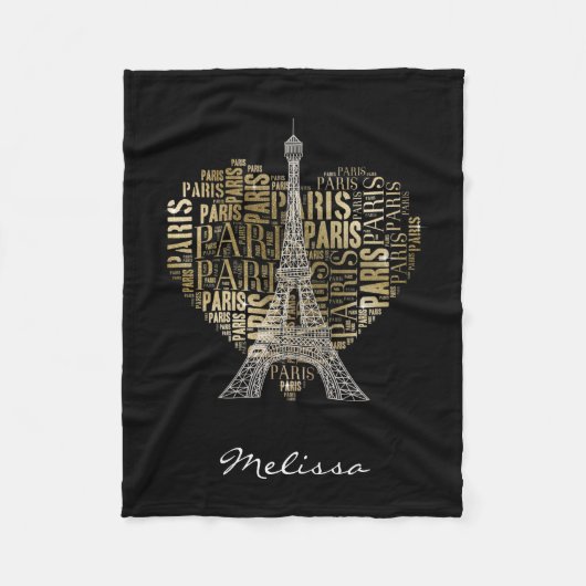 Couverture Polaire Eiffel Tower | Golden Inscriptions Paris in Heart (Devant)