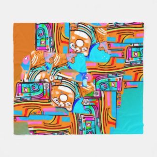 Couverture Polaire Electric Orange & Cyan Dreams — Abstrait Pop Desig