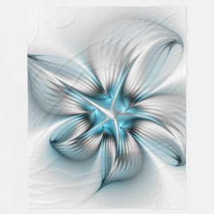 Couverture Polaire Élégance florale Art moderne Abstrait bleu fractal