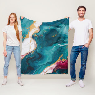 Couverture Polaire Élégance Marbre Sarcelle et Cramoisi