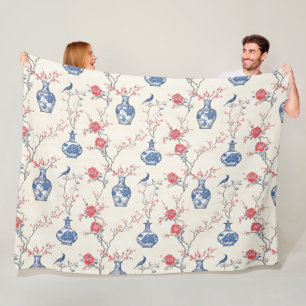 Couverture Polaire Elégance orientale : Porcelaine bleue et fleurs