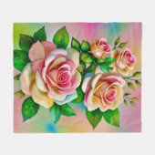 Couverture Polaire Elégance Rose rose et jaune Aquarelle Pastel (Devant (Horizontal))