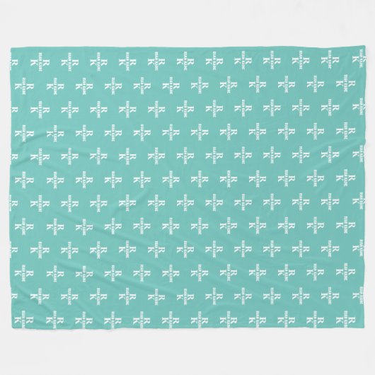 Couverture Polaire Élégant 2 lettres Monogram allover turquoise clair (Devant (Horizontal))