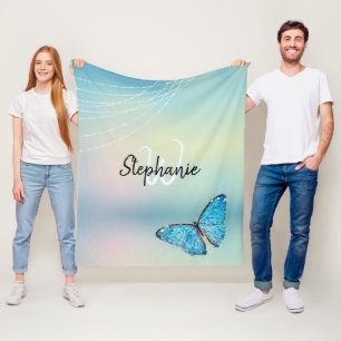 Couverture Polaire Élégant arc-en-ciel bleu papillon Parties scintill
