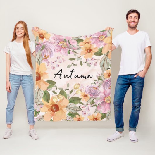 Couverture Polaire Élégant automne Floral et script rose vert (En situation)