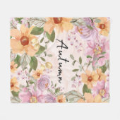 Couverture Polaire Élégant automne Floral et script rose vert (Devant (Horizontal))