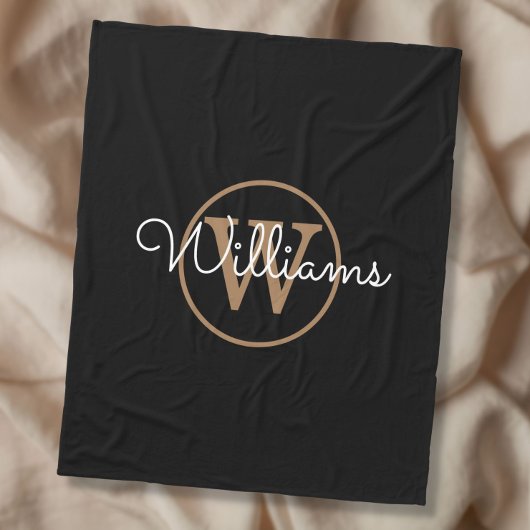 Couverture Polaire Elegant Black Gold Monogram Script Name