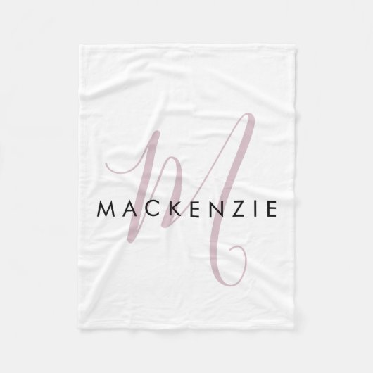 Couverture Polaire Élégant blanc blanc blanc clair rose Script Monogr (Devant)
