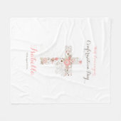 Couverture Polaire Elégant blanc confirmation nom croix florale (Devant (Horizontal))