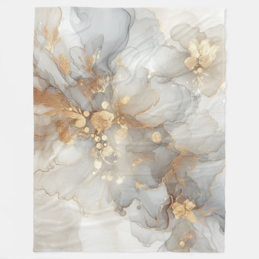 Couverture Polaire Elégant blanc et encre d'or Art Abstrait (Devant)