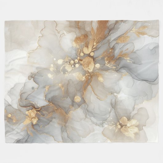 Couverture Polaire Elégant blanc et encre d'or Art Abstrait (Devant (Horizontal))