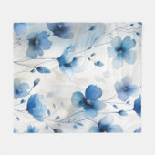 Couverture Polaire Elégant bleu blanc floral argent (Devant (Horizontal))