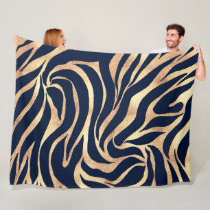 Couverture Polaire Elégant bleu marine Gold Zebra Imprimer