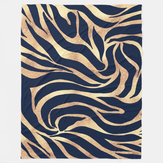 Couverture Polaire Elégant bleu marine Gold Zebra Imprimer (Devant)