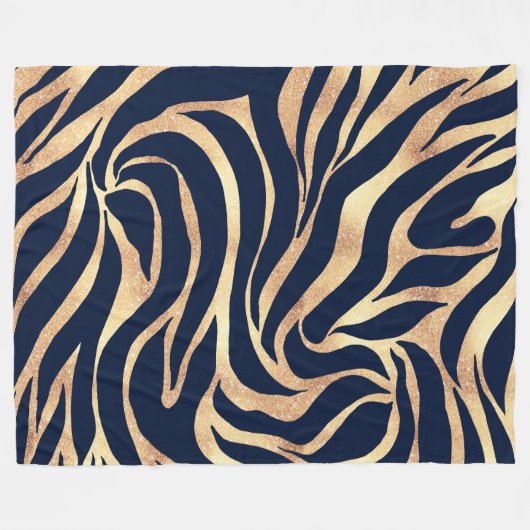 Couverture Polaire Elégant bleu marine Gold Zebra Imprimer (Devant (Horizontal))