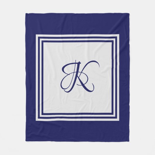 Couverture Polaire Élégant carré gris bleu motif monogramme initial (Devant)