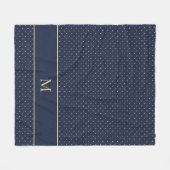 Couverture Polaire Élégant Chic Navy Blue Gold Polka Dot Monogramme (Devant (Horizontal))