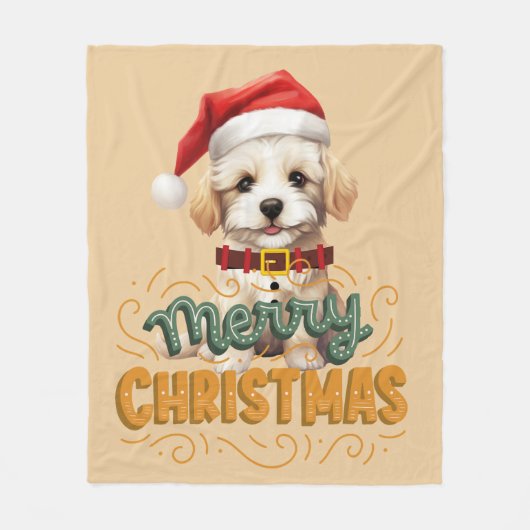 Couverture Polaire Elégant chien Père Noël Joyeux Noël Retro Mustard (Devant)