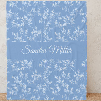 Couverture Polaire Elegant Custom Name Dusty Blue Frost Botanical
