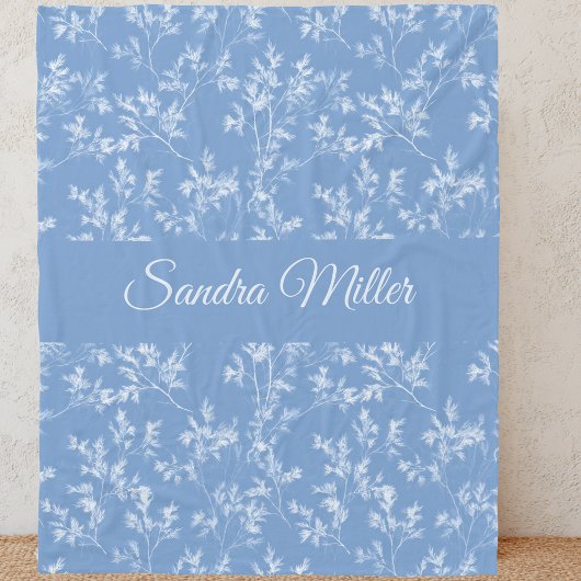 Couverture Polaire Elegant Custom Name Dusty Blue Frost Botanical