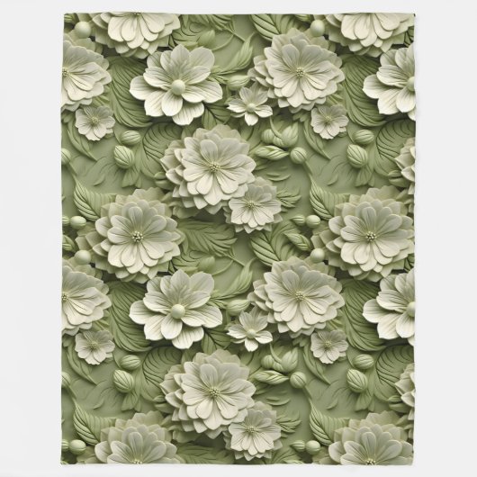 Couverture Polaire Élégant Embossé 3D Floral Relief Olive Green (Devant)